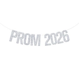 Prom 2026 Banner, Prom Night Decor, 2026 Graduation Decorations, Class of 2026 Grad Party Decorations Supplies Silver Glitter