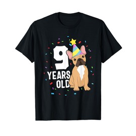 9 Years Old Birthday Outfit French Bulldog Dog Party 9th T-Shirt