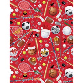 REVEL & Co Christmas Sports FOLDED Wrapping Paper, 2x10 Feet Folded Boy's Christmas Giftwrap with Football, Basketball, Soccer, Hockey, Tennis, Baseball, Golf, and Volleyball