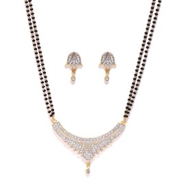 YouBella American Diamond Gold Plated Mangalsutra Pendant with Chain and Earrings for Women