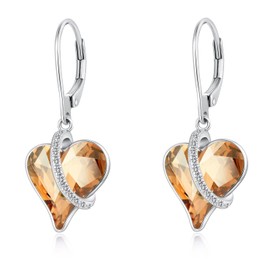 jiamiaoi Heart Earrings for Women Ladies Glitter Heart Earrings Hanging Silver 925, 18K White Gold Plated Earrings Heart Women's Earrings Silver 925 Heart Jewellery for Lovers, Cubic Zirconia