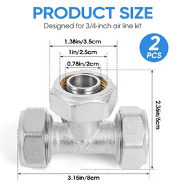 2PCS 3/4'' Tee Fittings, Air Line Fittings for Shop Garage Compressed Air Piping System