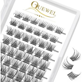 QUEWEL Cluster Lashes 72 Pcs Wide Stem Individual Lashes C/D Curl 8-16mm Length DIY Eyelash Extension False Eyelashes Soft for Personal Makeup Use at Home (natural-D-MIX8-16)