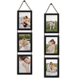 QUTREY 5x7 Collage Picture Frames Black, 6 Openings Vertical Hanging Photo Frame Set Display 5 by 7 inch Pictures for Wall Decor, 2 Pack