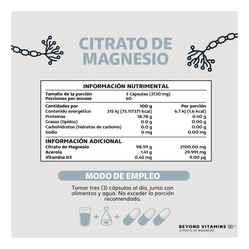 Citrato de Magnesio 2100mg con Acerola y Vitamina D3 -