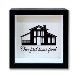 New Home Fund Shadow Box Frame, Honeymoon Fund Box with Slot, Our First Home Themed House Fund Saving Box, Adventure Archive Box Gifts for Couple Newlyweds, Decorative Wooden Money Savings -16