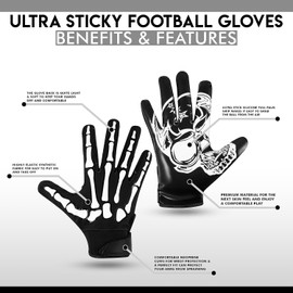 Glorious Traders Football Gloves - Ultimate Performance Booster for Adult and Youth, Men & Women With Super Sticky Grip (Black, Youth Large)