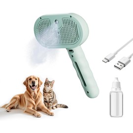 Pet Steam Brush for Dog and Cat，3 in 1 Spray Hair Removal Comb，Steam for Shedding & Grooming，Water Brush for Long and Short Haired Pets Remove Tangled Loose Hairs (Green)