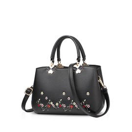 NICOLE&DORIS Women Flowers Top Handle Handbags Shoulder Bag Crossbody Bag Tote Ladies Satchel PU Leather Black