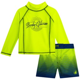 Body Glove Toddler Boys Swim Set - 2 Piece UPF 50+ Quick Dry Swim Trunks and Rash Guard for Boys Kids Swimwear (Sizes: 2T-4T), Size 4T, Neon Green/Blue