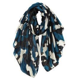 DAMILY Men's Camouflage Print Large Cotton Scarf Women's Beautiful Scarves and Scarves, Teal + Brown