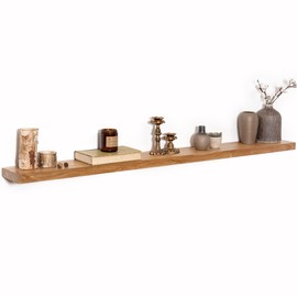 55" Floating Shelves for Wall, Rustic Elm Wood Floating Shelf for Home Decor, Wall-Mounted Display Shelves with Heavy-Duty Bracket, Long Floating Shelf for Bathroom, Kitchen, Natural Color