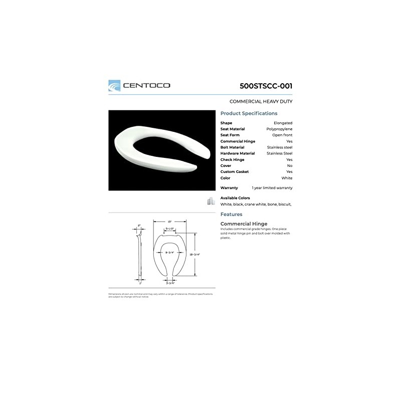 Centoco Elongated Toilet Seat, Open Front No Cover, Heavy Duty