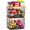 2 Set XL Stackable Wire Basket with Bamboo Tops &