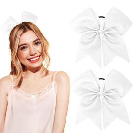 2 PCS 8" Cheer Bows, White Cheer Bow for Cheerleader, White Bow for Hair, Large White Hair Bow, Cheer Hair Bows, Cheerleader Bows, Cheerleading Bows with Ponytail Holder Elastic Band