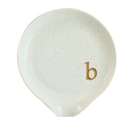 COLLECTIVE HOME - Large Ceramic Spoon Rest, Monogram Ceramic Spoon Holder, 5 Inches Spoon Holder for Stove, Coffee Bar, and Kitchen, Ideal for Large Spoons and Soup Spoons (gold-b)