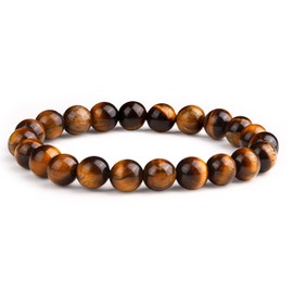 HAAMIIQII 12mm Natural Yellow Tiger Eye Bracelet Round Gemstone Beaded Stretch Bracelet Elastic Yoga Chakra Healing Energy Unisex Men Women Stretch Bracelet (7.5 Inches)