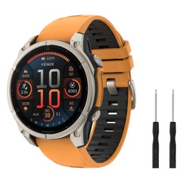 MoKo Watch Strap Compatible with Garmin Fenix 8/E 47 mm/Fenix 7/7 Pro/Fenix 6/6 Pro/Fenix 5/5 Plus/Forerunner 935 945 955 965, 22 mm QuickFit Soft Watch Strap, TitaniumButton/OrangeBlack