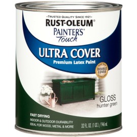 Rust-Oleum 1938502 Painter's Touch Ultra Cover Premium Latex Brush On Paint, Quart, Gloss Hunter Green