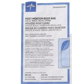 Medline White Body Bag Adult -Metal Zipper 36" X 90"