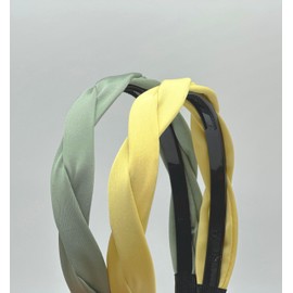 Pack of 2 Women's Fashion Headbands, Satin Braided Hair Band, Fabric Hair Bands with Tooth, 2.5 cm Non-Slip Headband Accessories, 2 Colours (Green + Yellow, One Size)