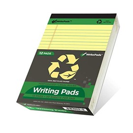 KAISA Legal Pad Writing Pads, Legal Ruled 5"x8" 50 sheets Perforated Recycled Paper Write Pad Notepad, Yellow/Canary(12pads), KSU-5675