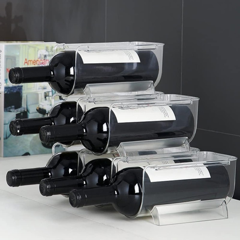 4 Pack Bottle Rack, Fridge Organizer Bottle Rack, Stackable Wine