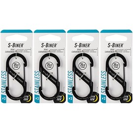 Nite Ize S-Biner Dual Carabiner Stainless Steel, Black, #3-Size, SB3-03-01 (4-Pack)