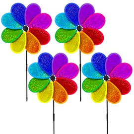 LUKDUNG 4Pcs Colorful Garden Windmill, 30cm Rainbow Sparkly Windmills Spinners for Garden Wind Spinner Party Pinwheel Windmills and Yard