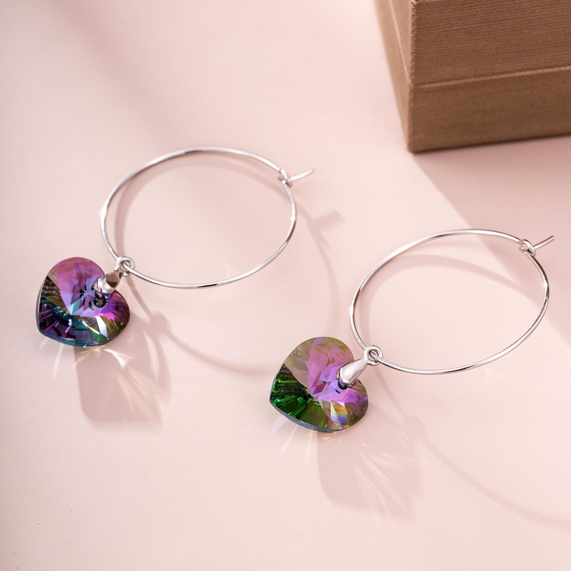 XUPING Heart Dangle Earrings For Women Silver Hoop Earrings Crystal