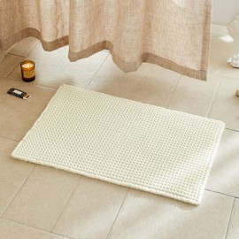 TYUU Cream White Bathroom Rugs, Waffle Bath Mat Non Slip Washable Super Absorbent Quick Dry Boho Farmhouse Bathroom Decor, 30"x20" Cream White