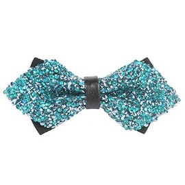 Flairs New York Pajarita preatada con punta de diamante para caballero, Diamantes de imitación de purpurina verde azulado/negro, Pajarita solamente