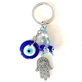 Dinaauto Turkish Evil Eye Keychain Handmade Alloy Keyring Good Luck Pendant Charms Home Decor Accessory