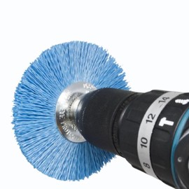 Benchmark Abrasives 4” Mounted Nylon Wire Wheel, Fine Grit, 1/4" Drill Shank, Perfect for Rust or Paint Removal Sanding Finishing on Wood Fiberglass Plastics - (Blue, 4")