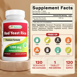 Best Naturals Red Yeast Rice 1200 mg (Non-GMO) 120 Tablets (120 Count (Pack of 2))