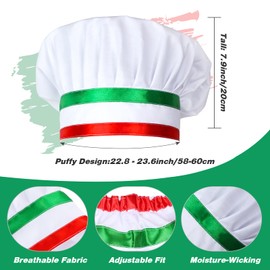 Kyson 4 Pieces Italian Flag Chef Hats Red White and Green Adjustable Mushroom Hats for Italian Themed Party Decorations Photo Booth Props