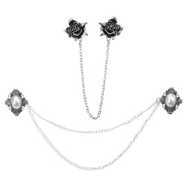 sourcing map 2pcs Rose Sweater Clips Kit, Retro Cardigan Collar Clips with Chain Shirt Clip Shawl Clips Clothes Clip for Women(Silver)