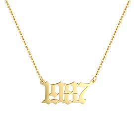 Aimber Birth Year Necklace 18K Gold Plated Birth Year Number Pendant Necklace Stainless Steel Birthday Year Necklace for Women,1970-2024, Metal, unknow