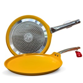 SALFORD 11.5 inch Nonstick Ceramic Crepe Pan, Flat Skillet Griddle Comales Tortillas, Pancakes & Dosa Pan - Induction & Gas Compatible - PTFE, PFAS & PFOA Free (Yellow)