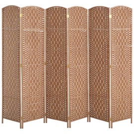 HOMCOM Room Divider, 6 Panel Folding Privacy Screen, 6FT Tall Portable Wicker Weave Partition Wall Divider for Bedroom, Home Office, Natural