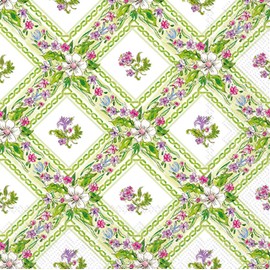 IHR Ideal Home Range Party Napkins Rosanne Beck Disposable 3-Ply Paper Lunch Napkin Pack, 6.5" x 6.5", Purple And Green Topiaries, 20-Count