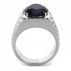 Yourjewellerybox Mens Sapphire Ring Signet Pinky Silver Blue Oval Stainless Steel CZ 3461 Size Z2