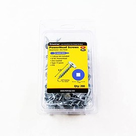 FastCap PowerHead Wood Screws with Oversized Flat Head - Self-Tapping Point - 1.5", 2 Square Drive, Zinc Finish, 200-Pack - 02202
