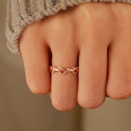 AIBELOPY Infinity Knot Heart Rings for Women 925 Sterling Silver Mother Daughter Friendship Ring Promise Rings for Her Stackable Ring Jewelry (Rose Gold, Adjustable)