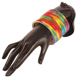 Touchstone Colorful 2 Dozen Bangle Collection Collection Indian Bollywood Alloy Metal Textured MultiColor Designer Jewelry Special Size Bangle Bracelets Set Of 24 In Antique Gold Tone For Women