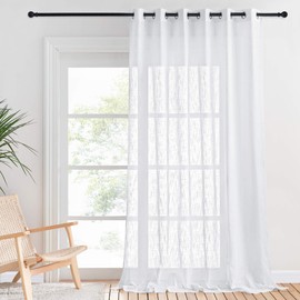 PONY DANCE Linen Look White Door Curtain Semi-Transparent Curtains With Eyelets Window Curtains For Living Room Decorative Curtains, W 78" x L 86", 1 Panel