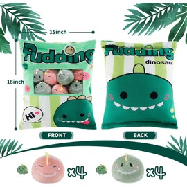 Dinosaur Plush Toys - Remov able Throw Pillow Plushies with 8 Little Dino Stuffed - Soft Hugging Stuffed Animal - Cute Dinosaur Plush Gifts for Kids Boys Girls (Green Pink - Dinosaur)