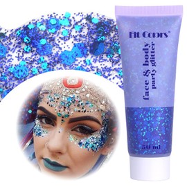Body Glitter Gel, Festival Glitter Face, 50 ml Glitter Liquid Gel, Body Glitter Festival Accessories, Glitter for Make-Up Cosmetic Festival Party, DIY, Nails, Lips (Dark Blue)