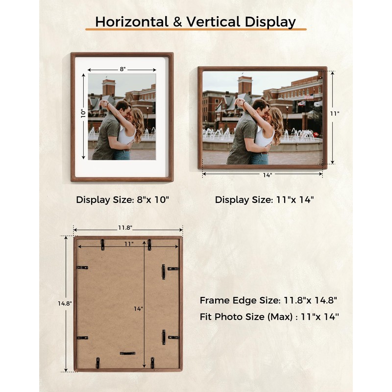 RICHFOCUS 11x14 Picture Frame USA-Sourced Natural Walnut Solid Wood Photo