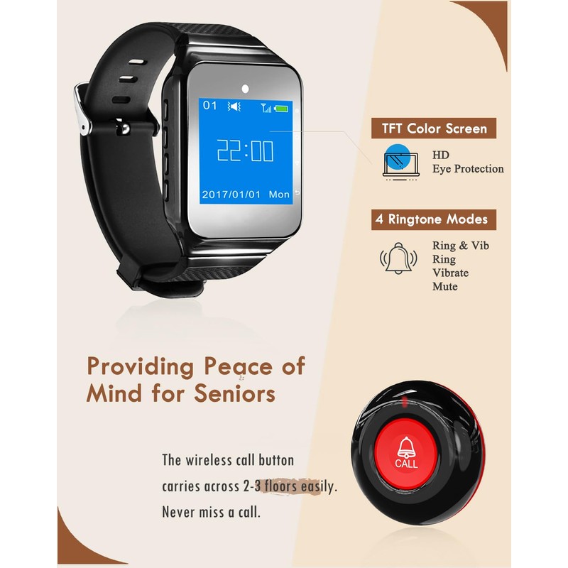 CallToU Caregiver Pager Wireless Smart Call Button 500+ ft Vibration